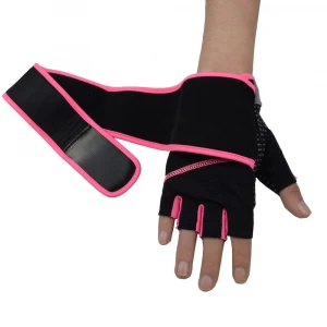 PRI pink silicone coating Fitnesss Training Long Wrist Great Grip Fingerless Cycling Weight Lifting Gym Gloves