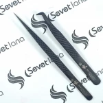 Professional 2 Pieces Set Of Black Color Russian Eyelash Extension Tweezers With Custom Packing