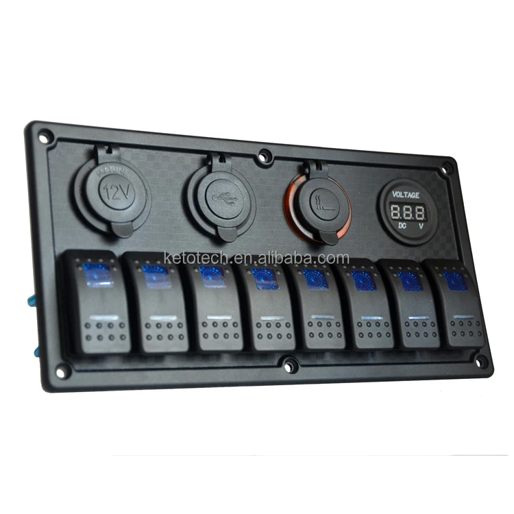 Professional 8 gang marine 24v splashproof switch panel with laser etch symbol