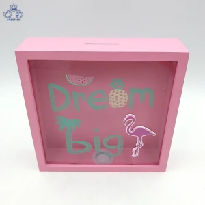 Promotion Gifts Wooden Cute Animal Motifs Piggy Bank Money Saving Pot Boxes (Pink)