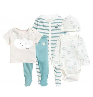 Rainbow Bule Stripe Printed Newborn Baby Clothing Set For Gift Sets