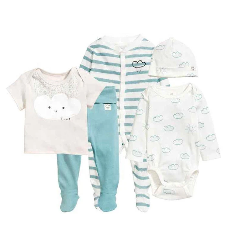 Rainbow Bule Stripe Printed Newborn Baby Clothing Set For Gift Sets