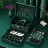 Retro flannel three-layer jewelry box earrings earrings ring necklace jewelry storage box