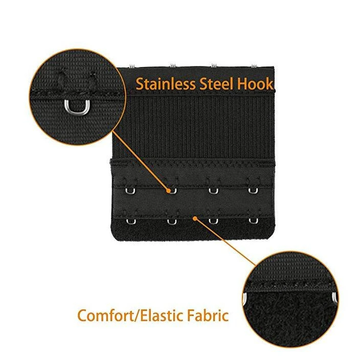 Reusable Bra Strap Nylon Invisible Bra Accessories 3&amp;4 Hooks Eye Elastic Back Bra Extender