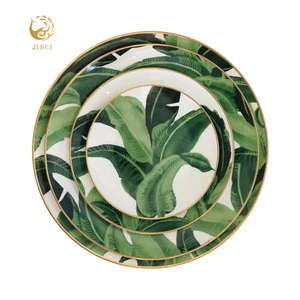Reusable Porcelain Wedding Palm Leaf Dinnerware Wholesale Ceramic Dinner Set