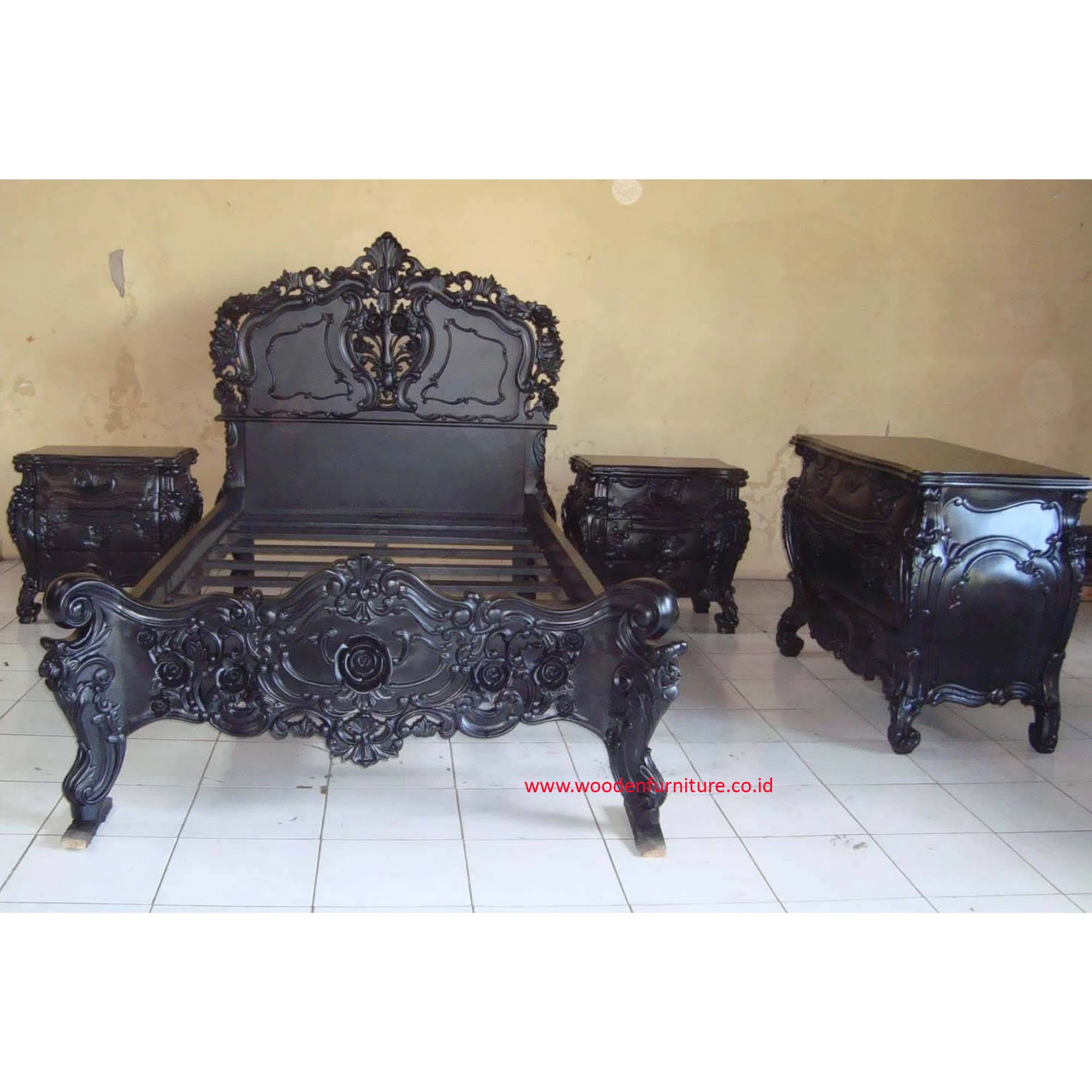 Rococo Bed Set Vintage Wooden Bed Antique Reproduction Furniture French Provincial Bedroom European Style Home Furniture