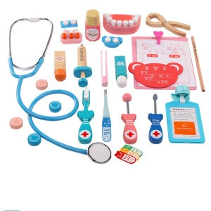 Role Play Doctor Kits for Kids Wooden Dentist Tool Toys for Toddlers Pretend Play Medical Doctor Set with Realistic Stethoscope