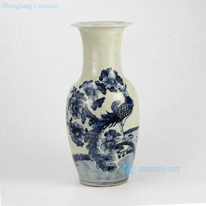 RZFI06-B Rough clay hand paint blue and white phoenix old porcelain vase