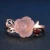 Import S925 silver ring natural pink crystal hibiscus stone ring rose flower open female ring gemstone from China