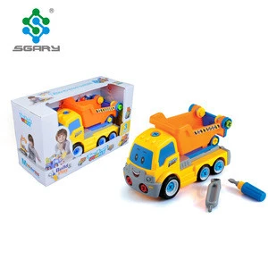 Self-assemble cartoon construction truck with tools