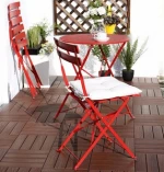 Shinygarden Outdoor Balcony Folding Steel Bistro Furniture Sets, Foldable Table and Chairs, Red