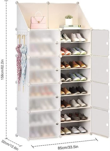 Shoe rack storage cabinet with door, keychain,  extendable standing rack, storage 32-64 Pair of shoes, boots, slippers