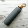 Silicone Cover Glass Sports Bottle Single Wall Bamboo Wood Lid Water Bottle Wholesale Drink Glass Bottle