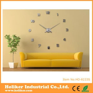 silver color 3D DIY large mirror wall sticker clock diy wall clock kits luxury home decor wall clocks