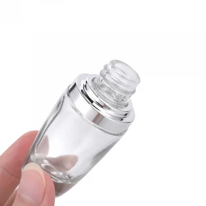 Silver pump head transparent glass cosmetic bottle emulsion bottle cosmetic bottle packaging material