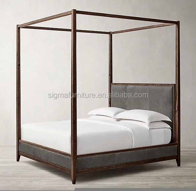 simple forthright silhouettes bedroom home furniture wood frame canopy bed with corner brackets