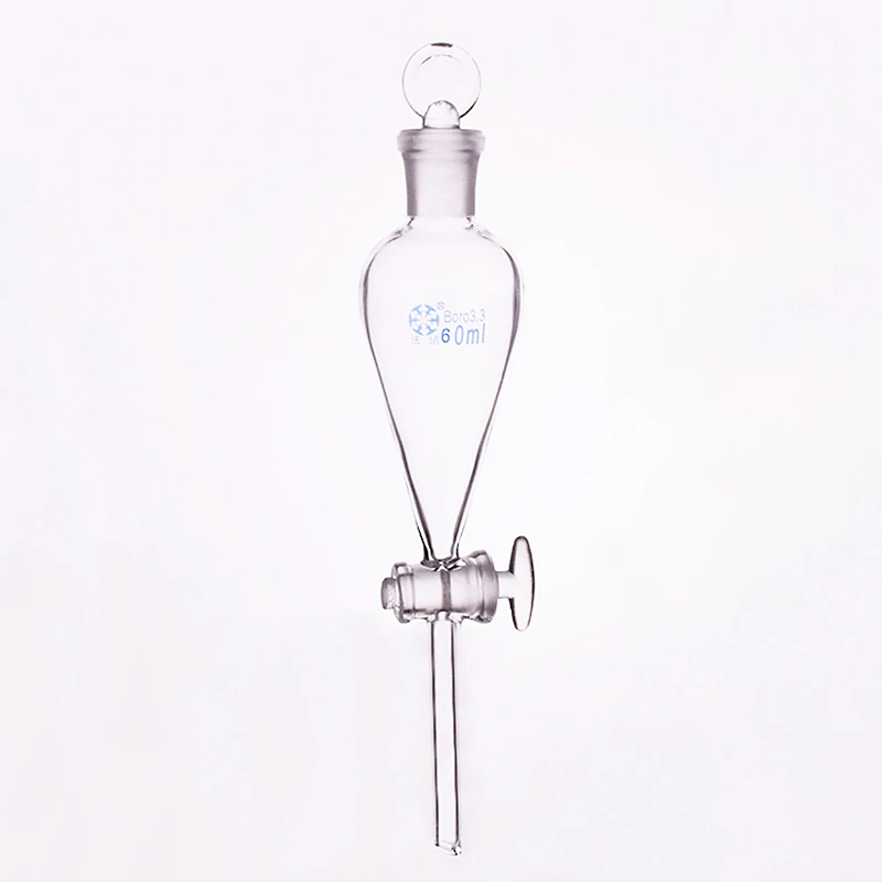 Squibb Separatory Funnel,Pear Shape, 60ml, With Ground-in Glass Stopper And Stopcock