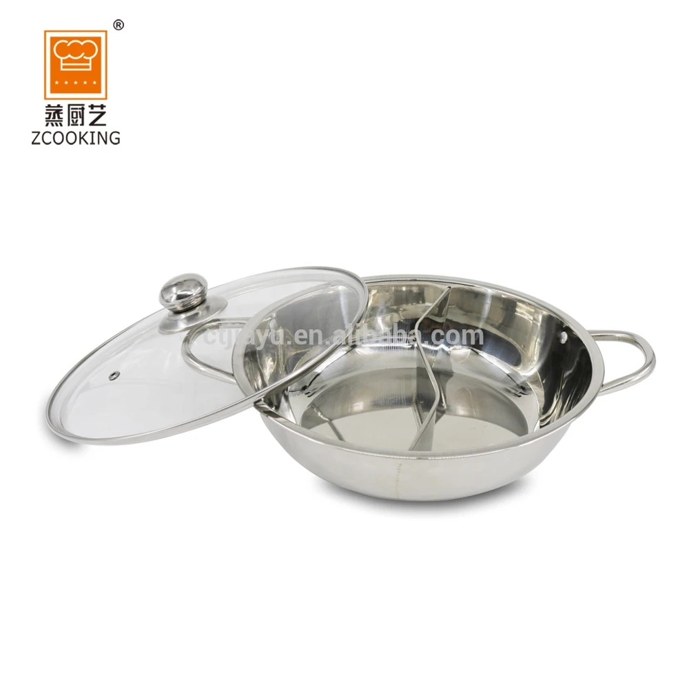 Stainless Steel Chinese 2 Tastes Hot Pot Fondue Divided Hotpot