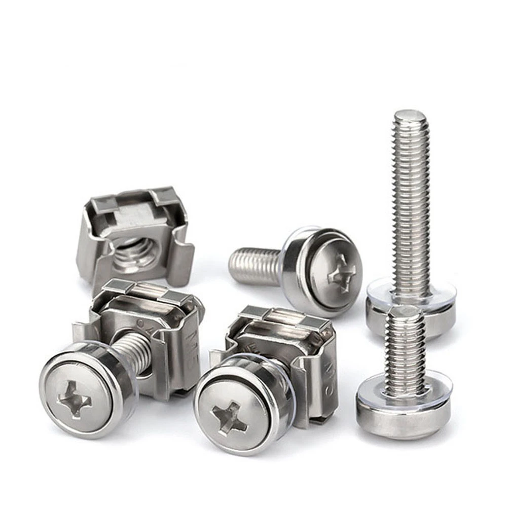 Stainless Steel Oval Head Crown Rack Mount Machine Screw With Lock Cage