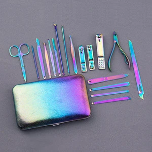stainless Steel Professional Cutter Care Set Scissor Tweezer Knife Ear Pick Tools Grooming Kits with Leather Case