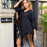 Summer V Neck Tassel Detail Women Beach Wear Cover Ups Swimwear Beachwear Crochet Handmade Dresses