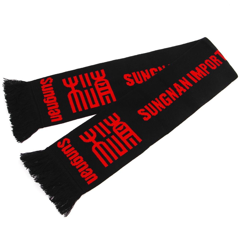 SUNGNAN Low MOQ Custom Logo Cheap Premium Acrylic Knit Wholesale Football Soccer Fan Scarf