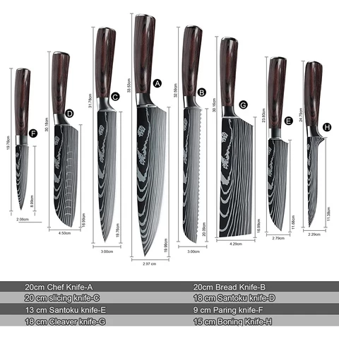 Super sharp chef knife professional cooking German Japanese pakka wood handle Damascus steel laser pattern knife kitchen knives