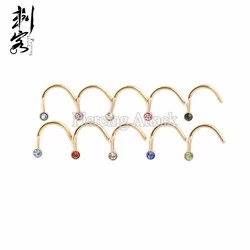 Surgical Steel Gold Anodized Nose Stud Screw with Crystal  Body Piercing Jewelry