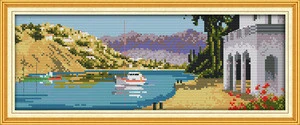 The Mediterranean Sea port unfinished cross stitch with /flowers/needle art/needle work/ embroidery cross stitch