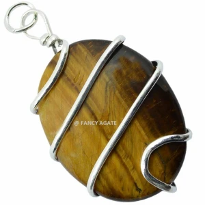 TIGER EYE WIRE WRAPPING OVAL PENDANT