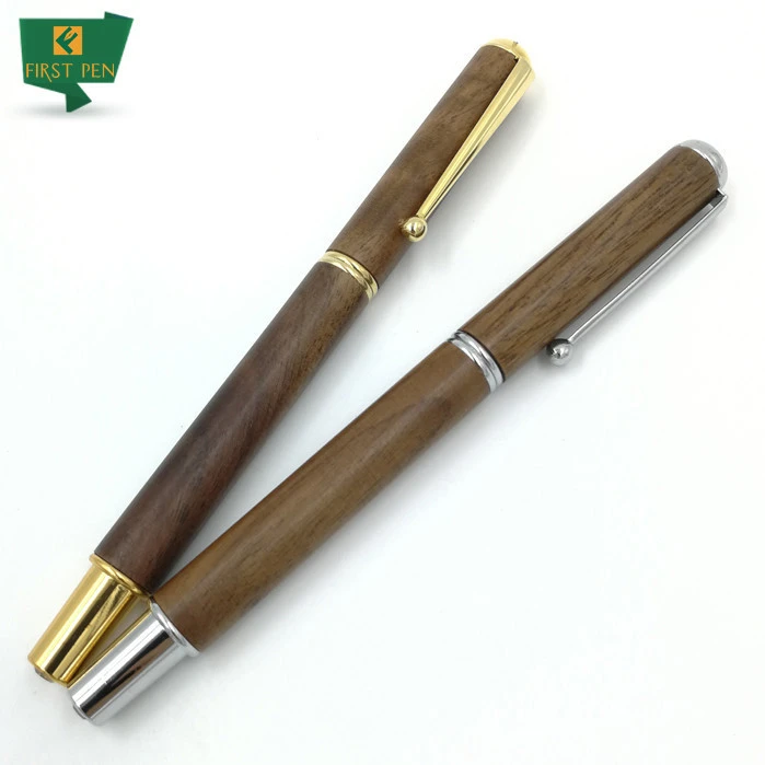 Top Quality Cap Wooden Roller Pen Wood Pen With Metal Trims