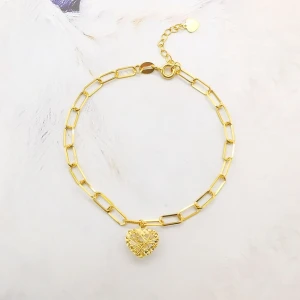 Trendy Chain 18K Real Gold Bracelet Fashion Paper Clip Chain Heart Bracelet 18K Gold Jewelry Women