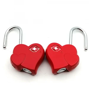 TSA-702 Custom Love Heart Zinc Alloy TSA Travel luggage padlock heart combination Key lock