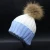 Import UK famous lady rib knit two tone beanie hat with detachable genuine fur pom from China