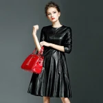 western style women  leather evening dress