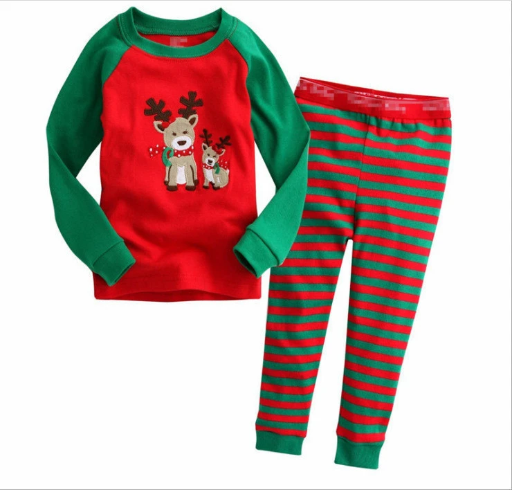 Wholesale adult kids girls red and green white striped 100% cotton matching family christmas pajamas