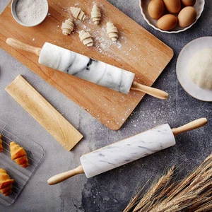 Wholesale Customized French Kitchen Wooden Handle Marble Rolling Pin with stand