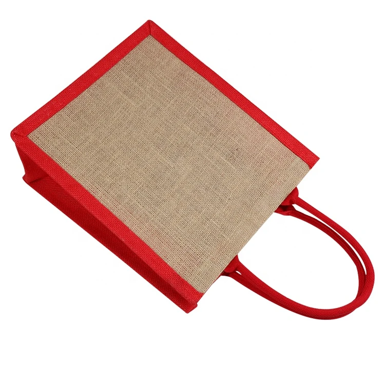 Wholesale Durable Logo Print Red Shopping Jute Bags With Handles