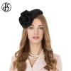 Wholesale Elegant Floral Ladies Cocktail Hat Wedding Derby Orange Wool Black Fedora Party Women Fascinator Hats For Ladies