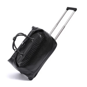Wholesale high quality black waterproof suitcases Pu leather luggage travel trolley rolling bag with wheels in stock