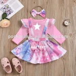 Wholesale in stock tie tye fall infant romper pant baby girls clothing set with headband