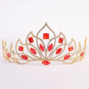 Wholesale Queen Crown Tiaras Bride Dress Accessories Alloy Gold Plated Royal Blue Red Green Rhinestones Pageant  Tiara Crown