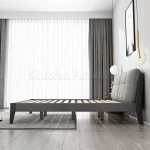 Wholesale Unique Shaped Leather Solid Wood Bed Upholstered Headboard Double Soft Single King Bed for Bedroom Set