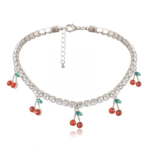 Wild Crystal Rhinestone Chain Cherry Necklace Fashion Sweet Gold Plated Cherry Pendant Full Diamond Choker Chain Necklace