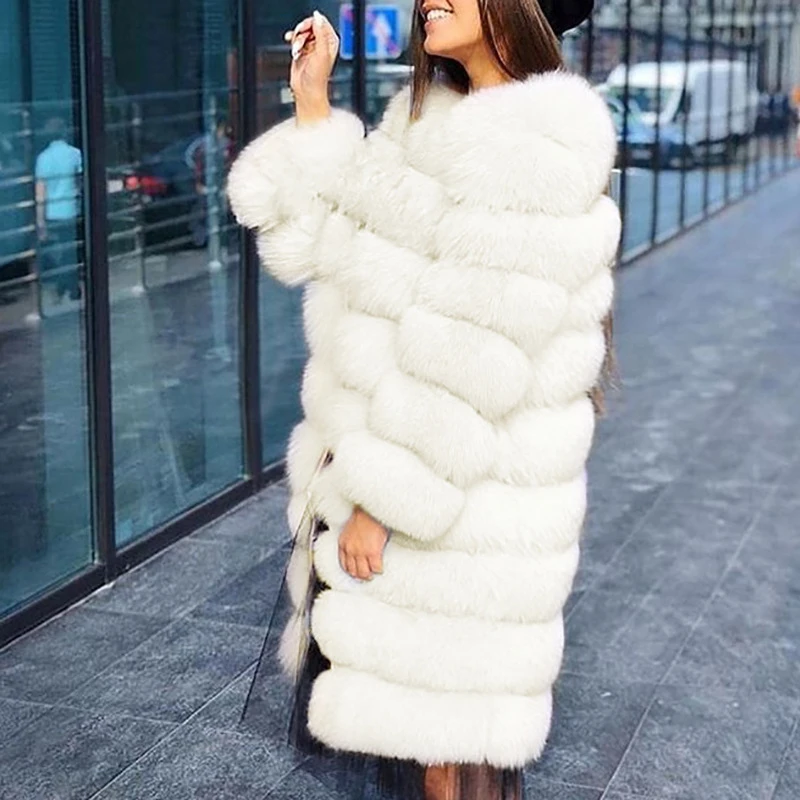Winter Roupas de mulher style Chaqueta de mujer womens long sleeves faux fox fur coat