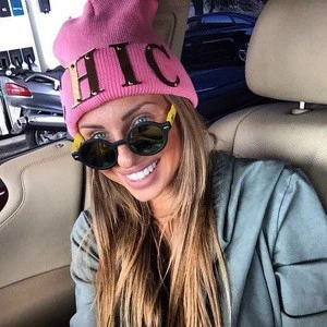 women fashion winter hat Ladies Vogue Chic Fashion Knitted Beanie alloy letters chic stretchy hats