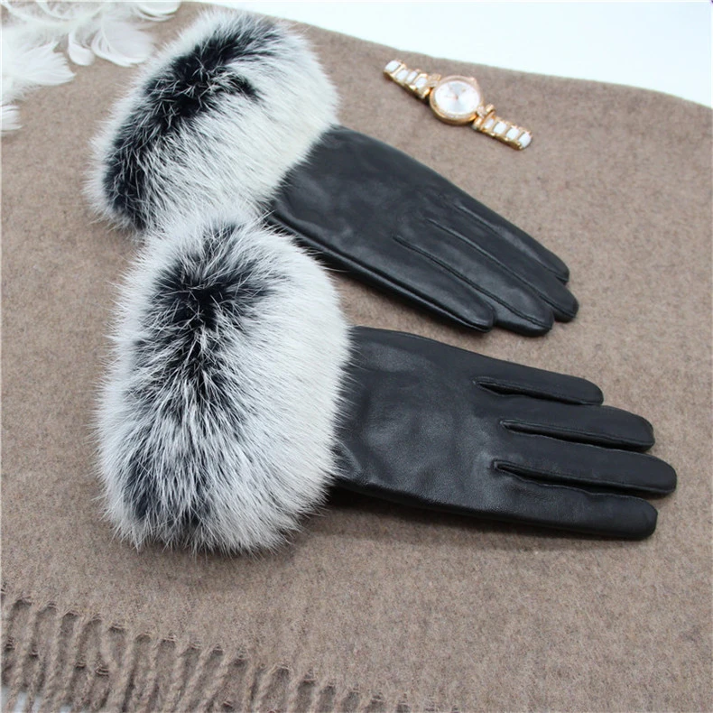 Women Faux Fur Leather Gloves Touch Screen Cycling Waterproof Gloves Driving Thermal Warm Winter Custom Gloves Wholesale