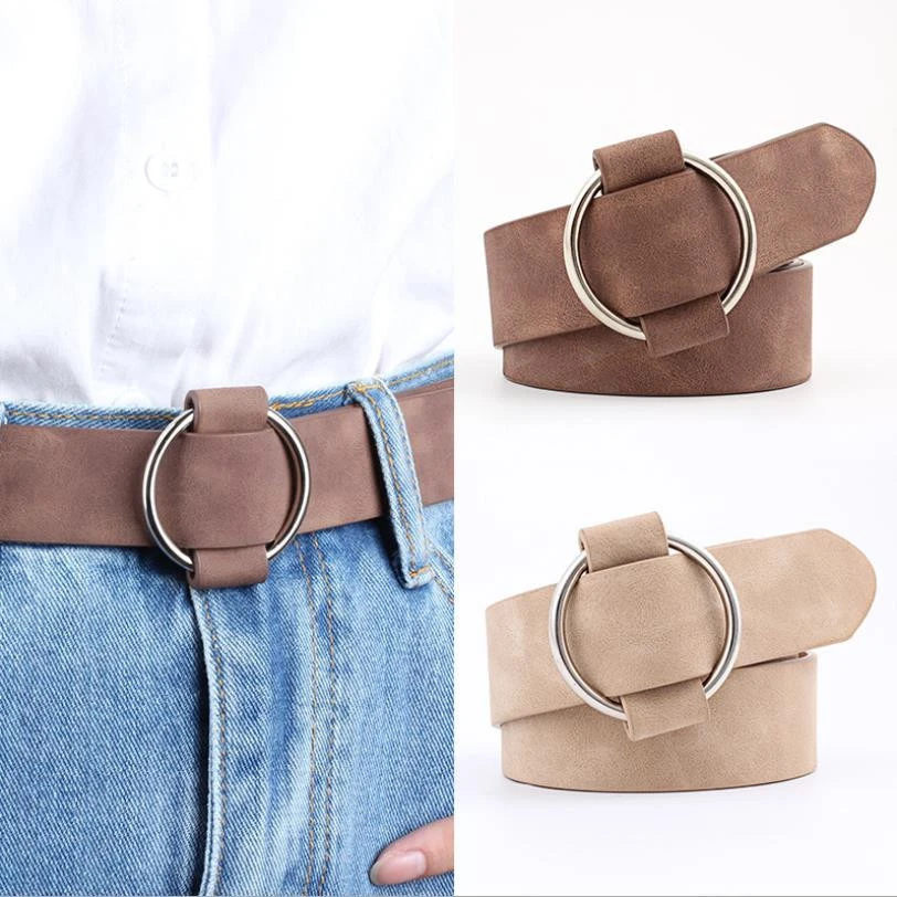 Women leather belt  Round buckle for  belts female leisure jeans wild without pin metal buckle