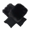 Womens Winter Warm Knitted Fingerless unlined Gloves with faux fur