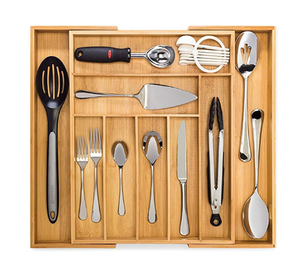 WOOD Bamboo Kitchen Drawer Organizer - Expandable Silverware Organizer/Utensil Holder and Cutlery Tray